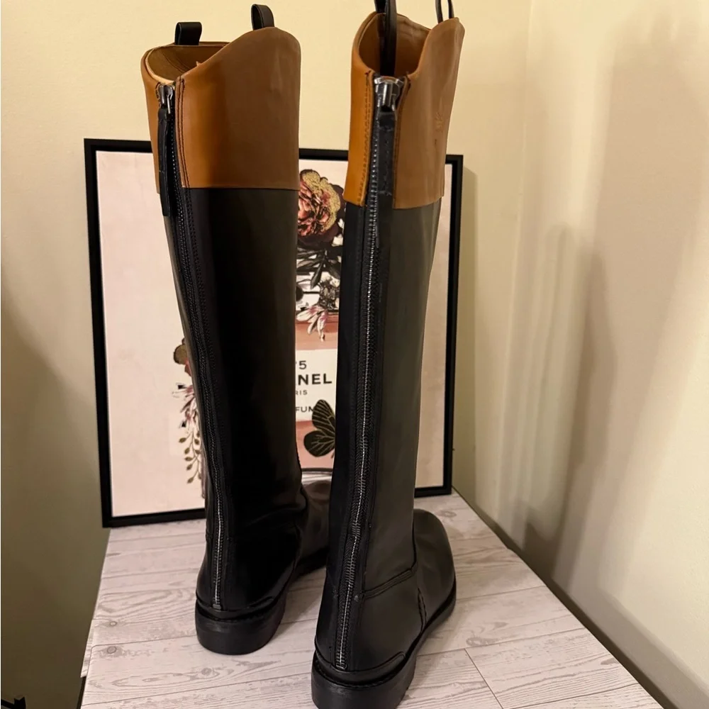 Franco Sarto Black and Brown Over the Knee Boots